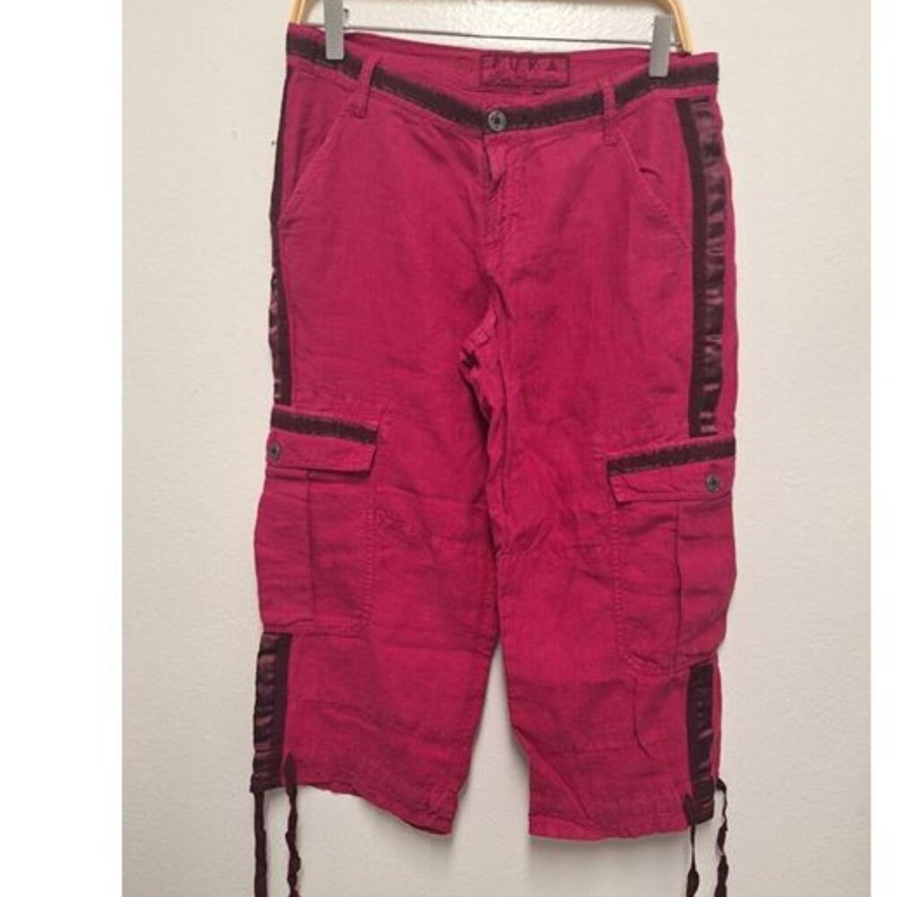 Linen Blend Cargo Capri Pants- Size 27, Fuschia